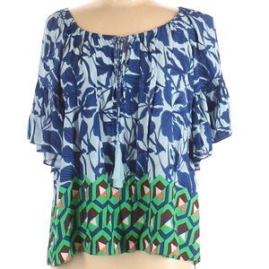 NWT MAXSPORT Multi-Color Tie-Neck Flutter Sleeve Peasant Top Size M MSRP $148